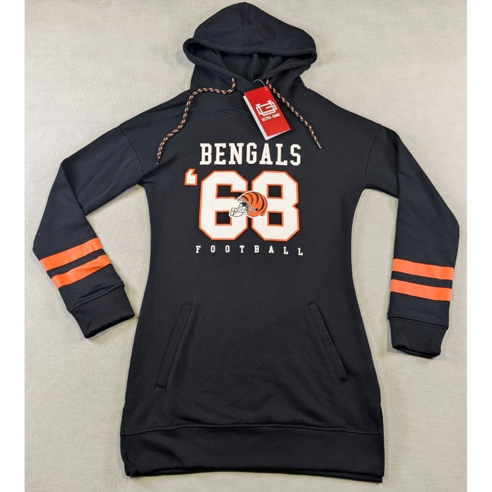 Cincinnati Bengals Hoodie Womens Small Black Sweatshirt Pullover Oversized New